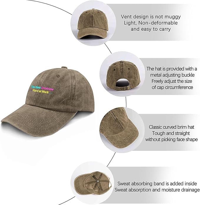The New Employee Hard at Work Sport Hats for Men Light Weight Caps