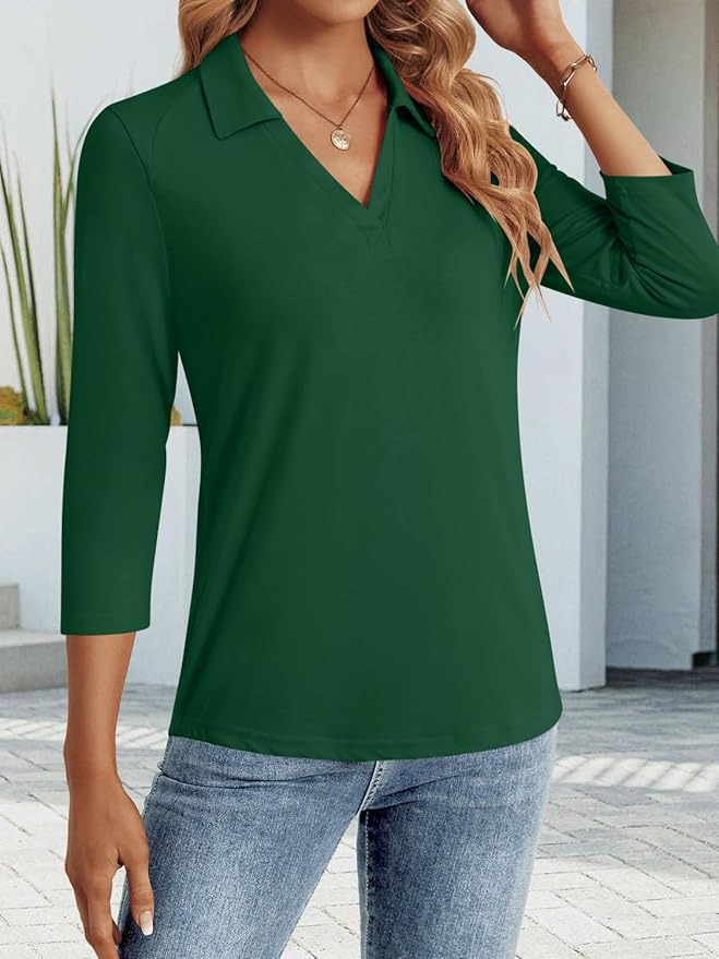 3/4 Length Sleeve Womens Tops Dressy Casual V Neck Polo Shirts Business Work Blouses 2025 Trendy Tunic Top
