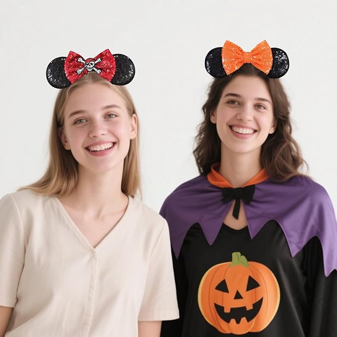 ASAHEL Mouse Ears Headbands Fashion Shiny Bows Mice Ears Halloween Parties Themed Events (Orange, Onesize)