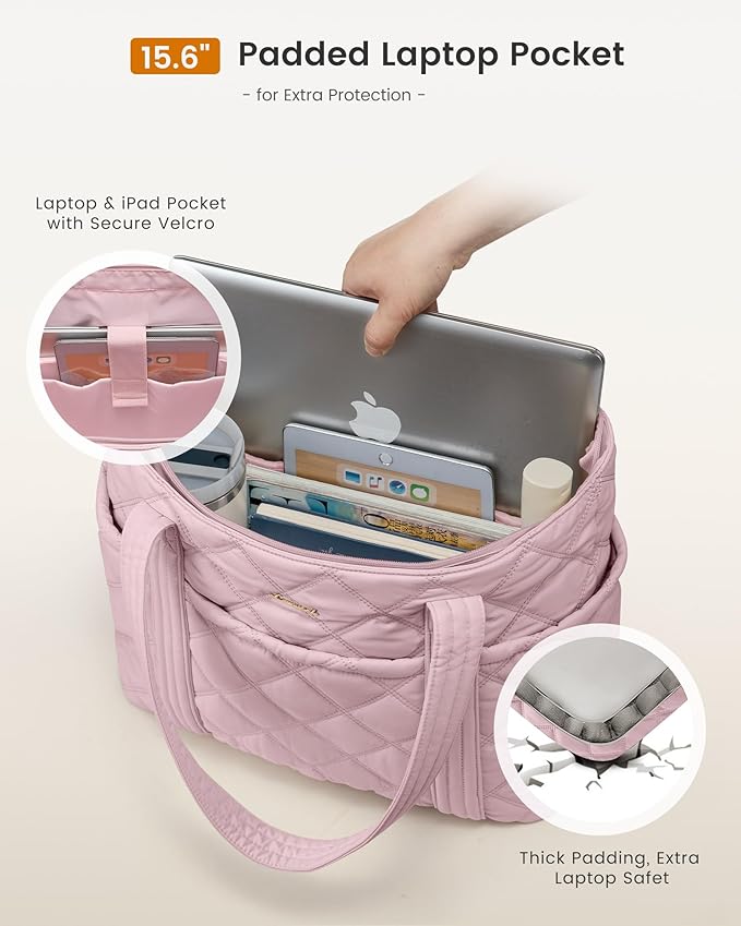 LOVEVOOK Puffer Tote Bag for Women, Puffy Work Handbag, Travel Shoulder Carry On Bag with Zipper for Teacher Nurse Gym