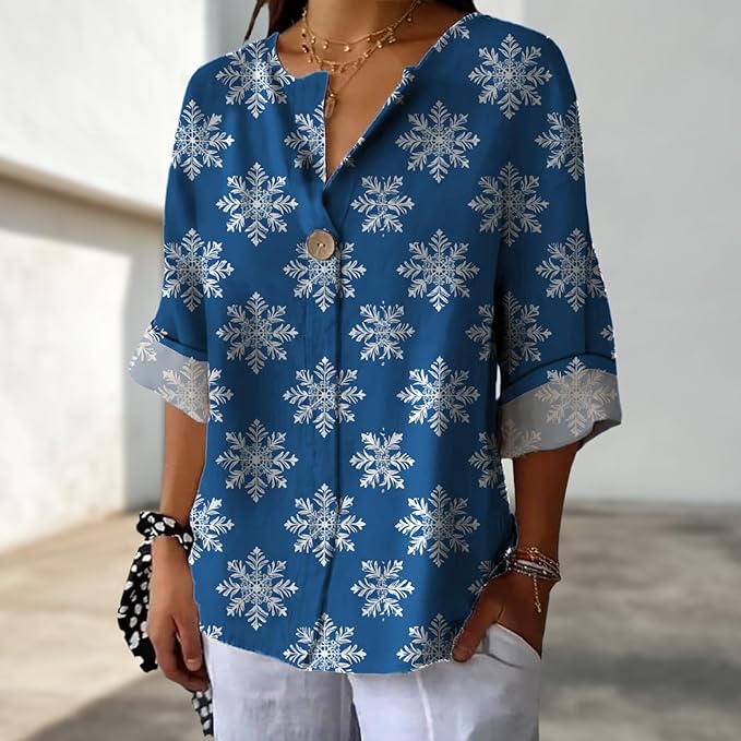Long Sleeve Shirts for Women V Neck Button Boho Graphic Blouses Casual Collared Fashion Summer Flowing Tops