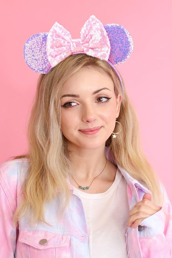 DRESHOW Mouse Ears Bow Headbands Glitter Party Decoration Cosplay Costume for Women
