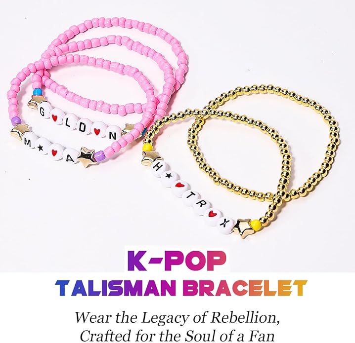 AICase for Korea-Pop Merch Gifts Toys Golden Inspired Bracelets 5 Pcs Stackable Stretch Flower Beaded Bracelets Costume Outfit Merchandise Jewelry Gifts for Fans Christmas Stocking_3110