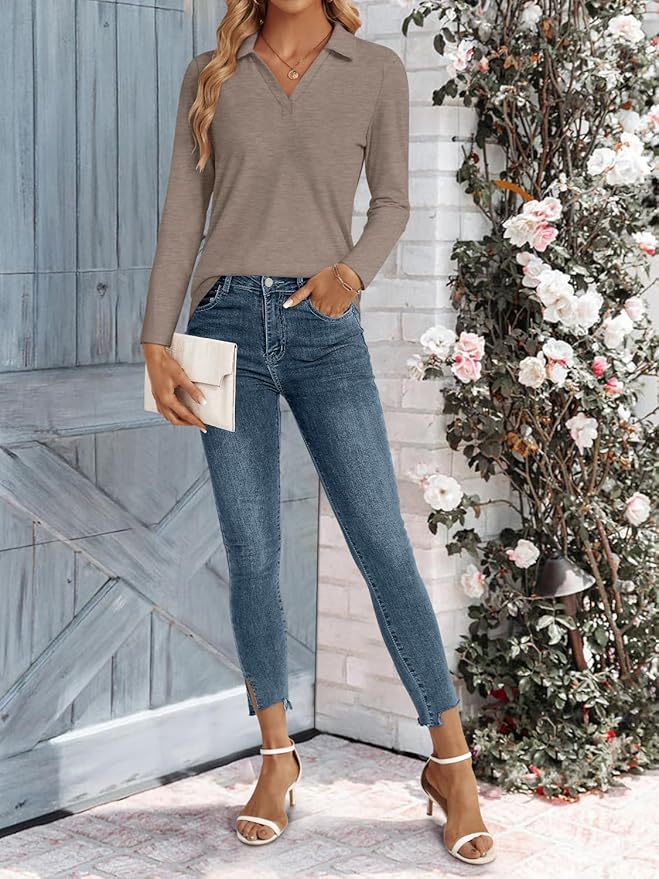 3/4 Length Sleeve Womens Tops Dressy Casual V Neck Polo Shirts Business Work Blouses 2025 Trendy Tunic Top