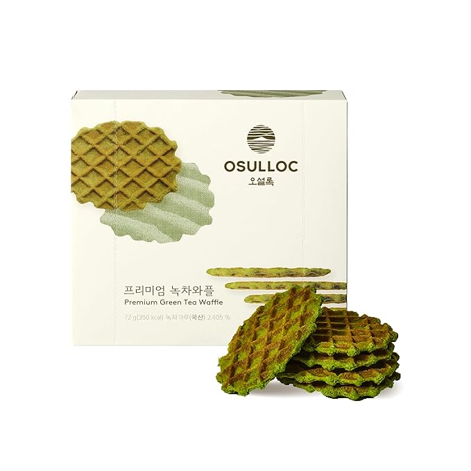 OSULLOC Premium Green Tea Waffles (2.54oz, 72g) | Korean Matcha Flavored Snacks | Asian Snacks, Premium Tea Food