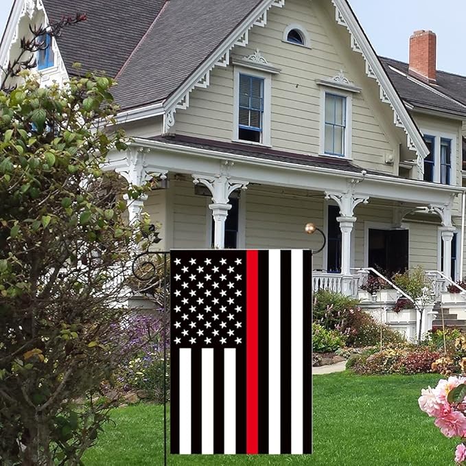 Thin Red Line Flag, Small American USA Garden Flags for Yard Patio Porch Independence Day Patriotic Festival Outdoor Decorations