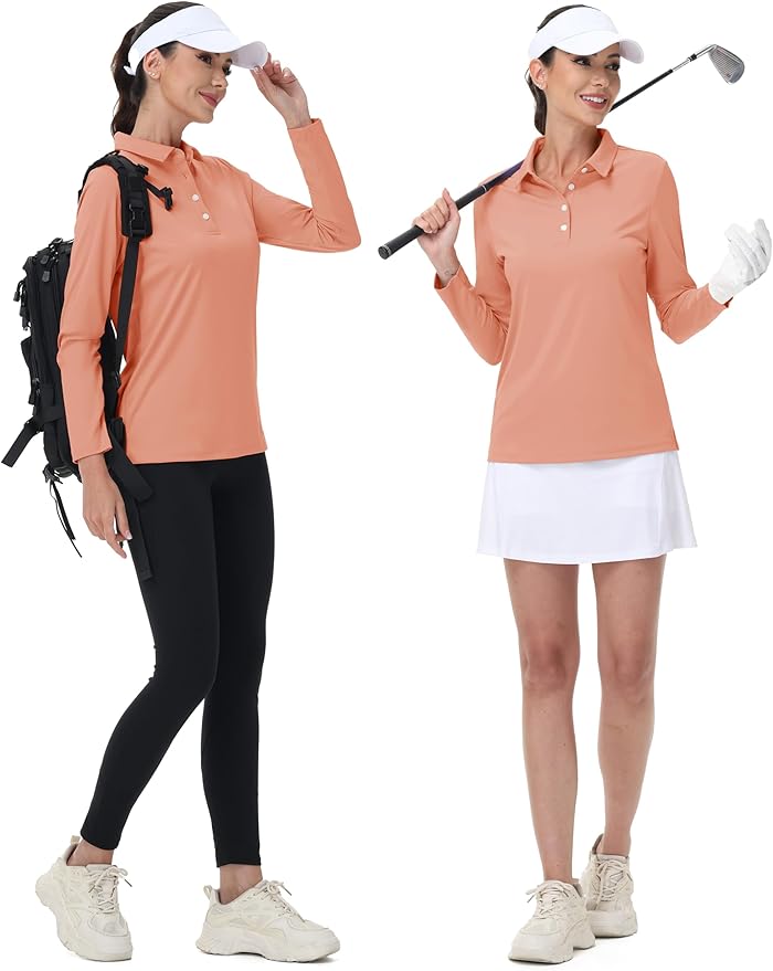 MAGCOMSEN Women's Polo Shirts Long Sleeve Golf Shirt Quick Dry UPF 50+ Sun Protection Lightweight Tennis Shirts