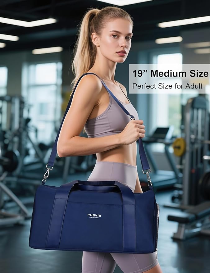 Gym Bag for Women and Men with Shoe Compartment & Wet Pocket - Duffle Bag for Travel Sports Fitness Workout Athletic, 19"-Medium, Navy Blue