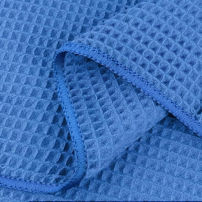 HOMEXCEL Blue Waffle Washcloths Towels 10 Pack, Premium Microfiber Face Towels, Ultra Soft, Lightweight Highly Absorbent Quick Dry Washcloths for Bathroom, Gym, Shower, Spa 12 x 12 Inch