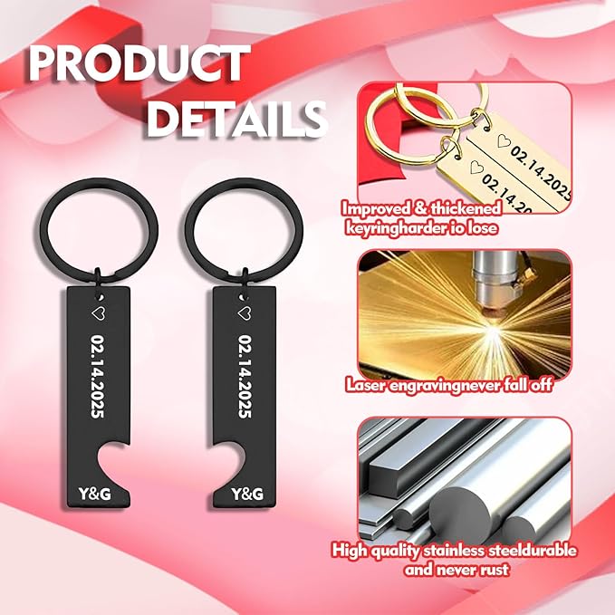 KBPTM Customized Double Sided Keychain - Personalized Engraved Text/Number/Name Keychain, Custom Key chain Gift for Boyfriend