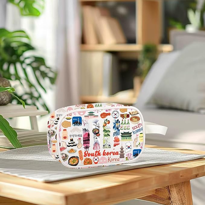 VAMSII South Korea Souvenir Gifts South Korea Travel Landmarks Toiletry Cosmetic Bag South Korea Travel Gifts (USSouthKoreaToiletry)