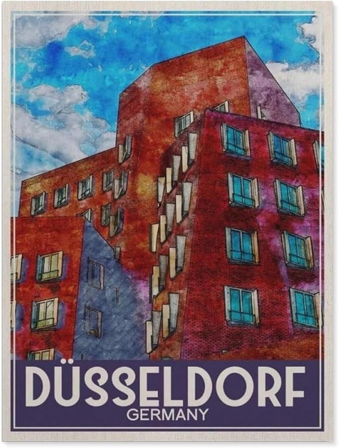 1000 Pieces Landscape Puzzles DIY，Düsseldorf Germany Vintage Travel Poster，Jigsaw Creativity Toys for Kids Adults（38x26cm）-BJ73