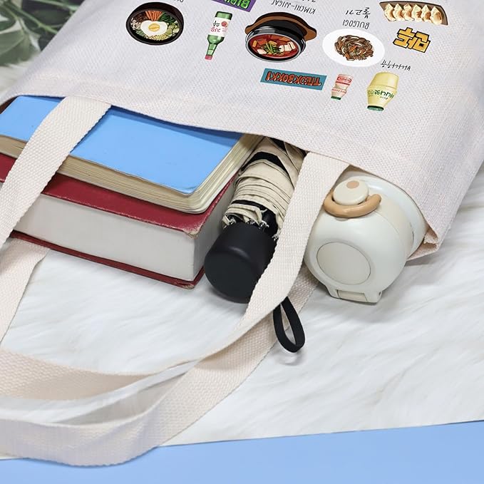 VAMSII South Korea Travel Souvenir South Korean Food Tote Bag Korea Lovers Gifts Bachelorette Trip Gifts