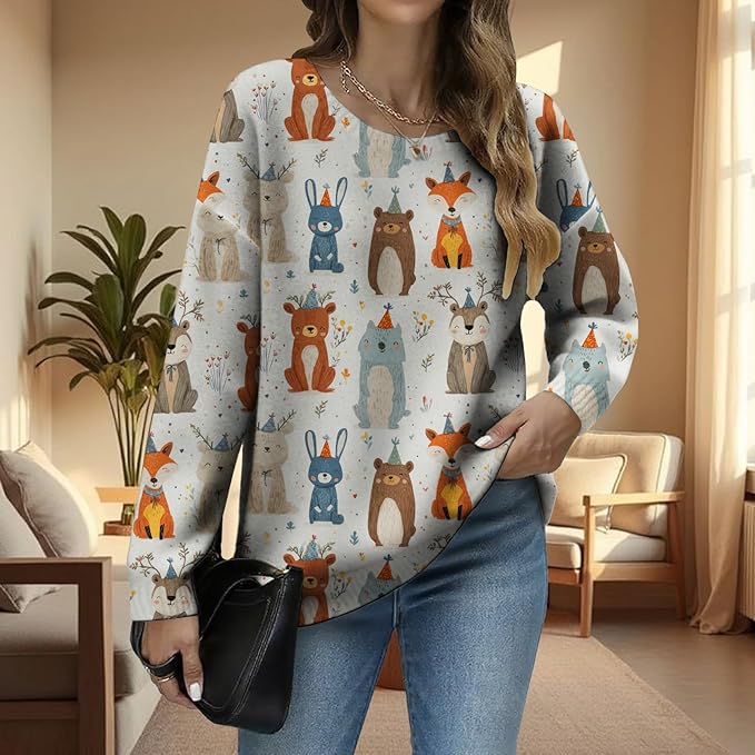 LIZALIG Women's Fall Christmas Snowman Sweater Long Sleeve Crewneck Pullover Festive Holiday Winter Outfit for Parties