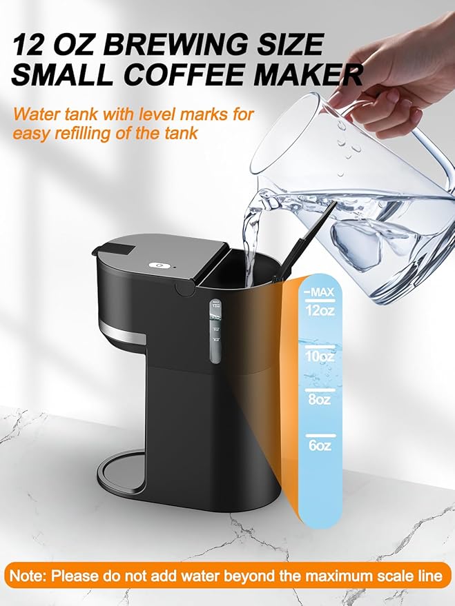 Karosie Single Serve Coffee Maker for K-Cup and Ground Coffee, Fast Brew, 6-12 oz Brew Sizes One Cup Coffee Machine Fits 5.5" Mugs, One-Button Small Coffee Maker with Descaling Reminder,Black