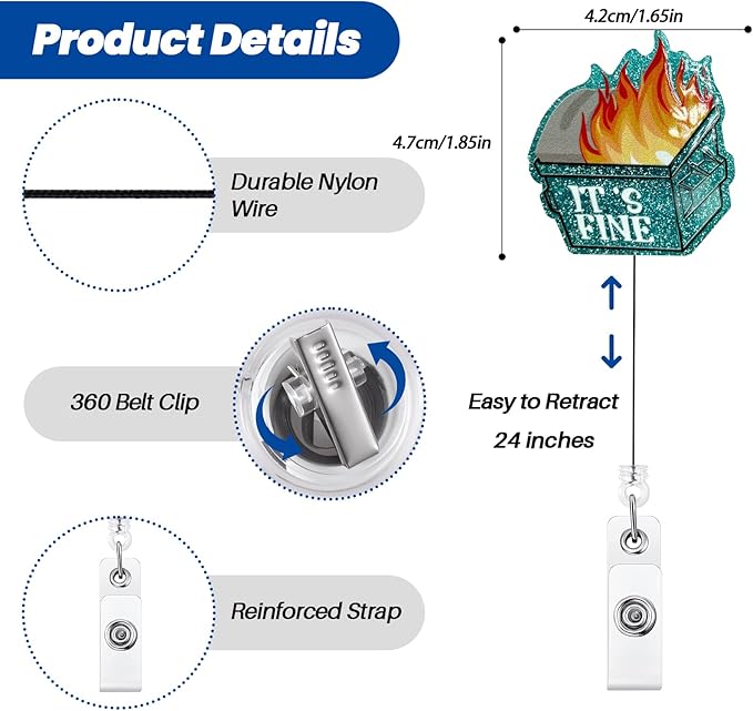 It's Fine Funny Office Badge Reel, Retractable ID Card Badge Holder, Name Tag Work Badge Clip for RN LPN CNA MA ER Night Shift Nurse Nursing Student Doctor Teacher, Nurse Teacher Gifts