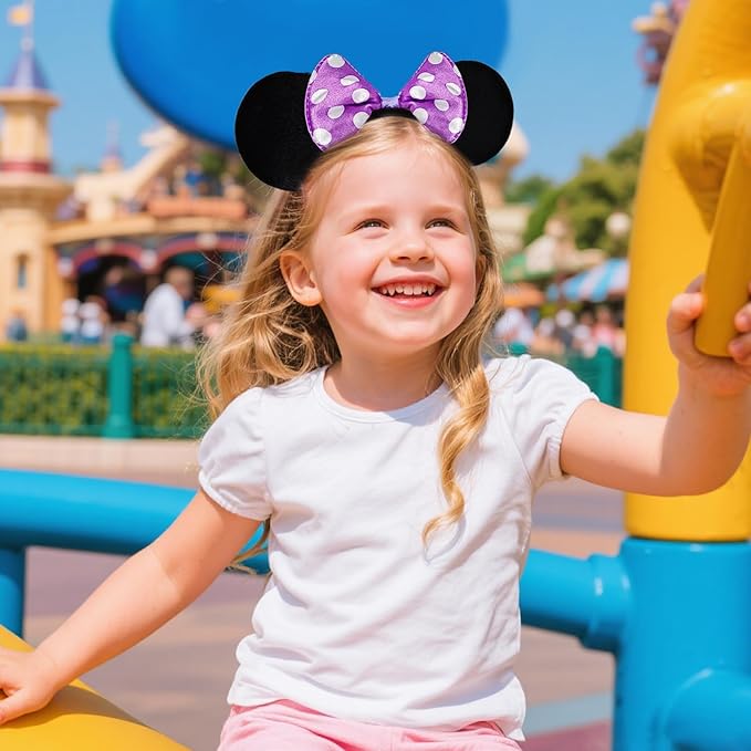 MADO 2 pack mouse ears headbands for adults women little girls boys (bright purple, onesize)