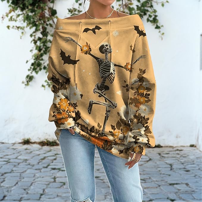 Womens Sweatshirts Floral Print Sexy Off The Shoulder T Shirts Oversized Long Sleeve Pullover Fall Tops