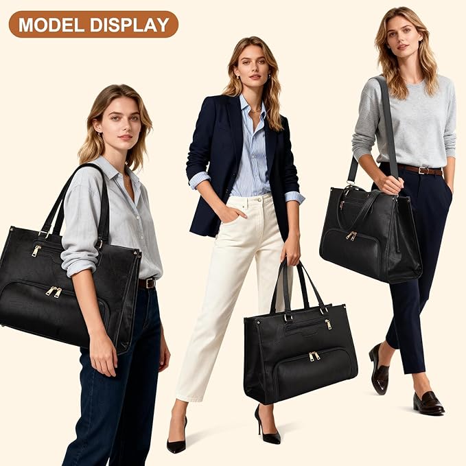 KKXIU Lunch Tote Bag for Women - 15.6" Ladies Work Tote, Laptop Purse with Insulated Lunch Compartment, Quilted Computer Handbag with Large Capacity for Work, Office, Nurse, Teacher (Black)
