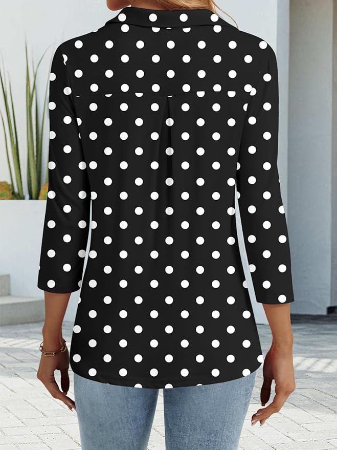 3/4 Length Sleeve Womens Tops Dressy Casual V Neck Polo Shirts Business Work Blouses 2025 Trendy Tunic Top