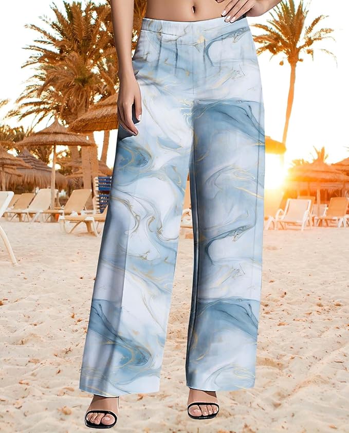 Womens Boho Pants Casual Oversize High Waisted Wide Leg Trousers Pattern Printed Ourdoors Pant for 2025 Summer