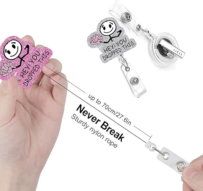 Hey You Dropped This Badge Reels Retractable Funny Cute Brain Neuro Badge Holder with Badge Reel ID Clip Name Tag Card Tag Card Badge Clip Acrylic Accessories Gifts Nurse