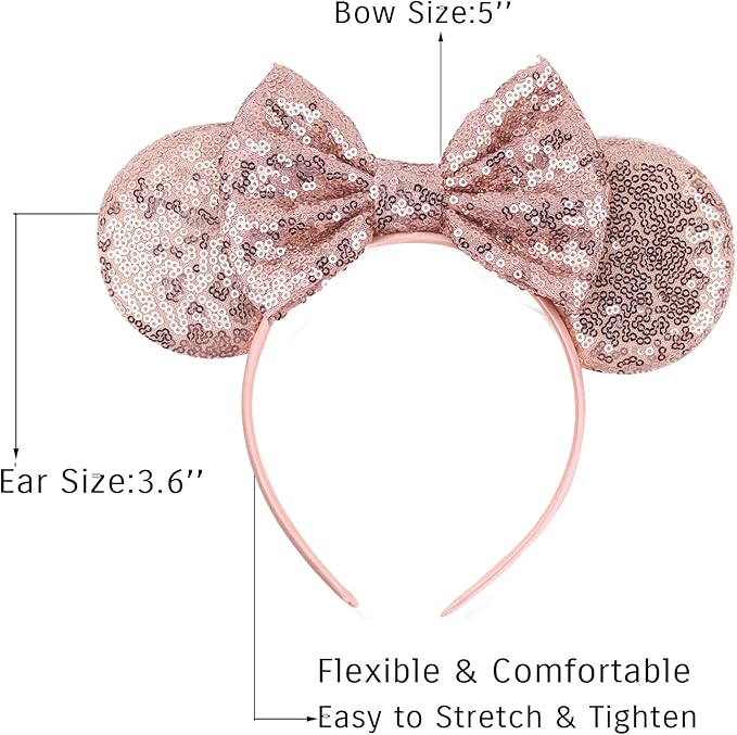 Sequin Mouse Ears Headbands for Women Girls Boys, Glitter Bows Headband for Kids Adults Birthday Party Costume Halloween