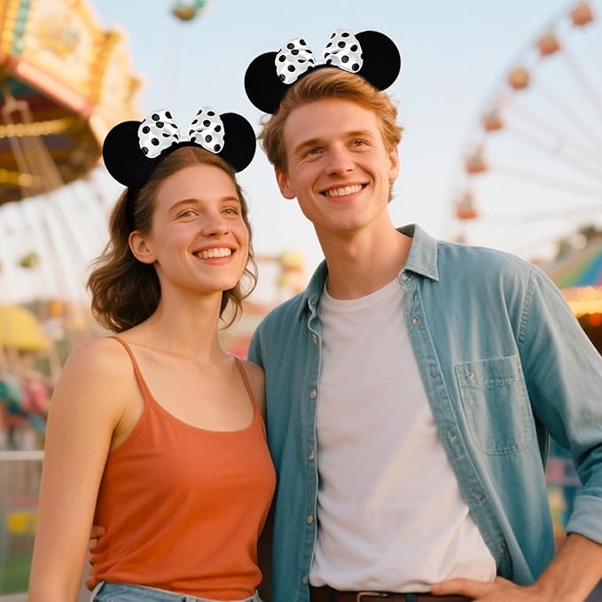 MADO 2 pack mouse ears headbands for adults women little girls boys (white, onesize)