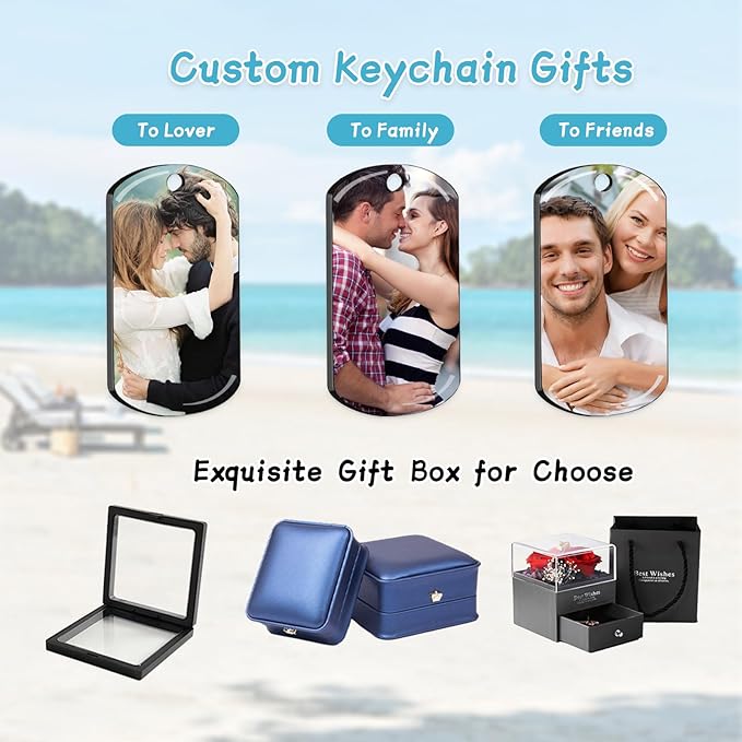 RSQGT Personalized Custom Keychain with Picture - Double Sided Engraving Photo Text Customized Key Chains for Men Boyfriend