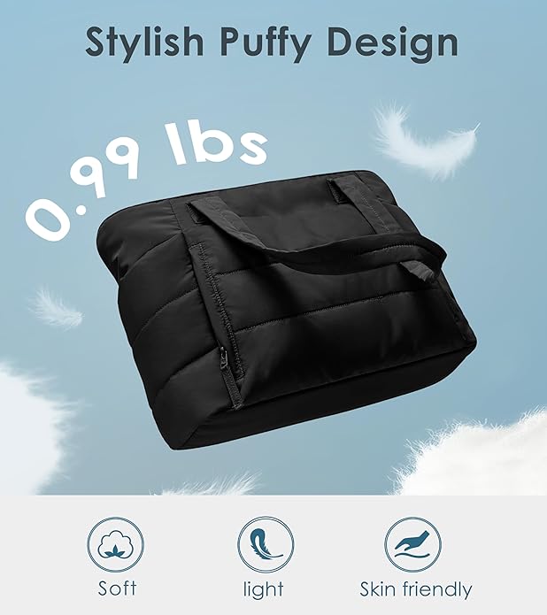 Tote Bag for Women with Zipper, Quilted Puffer Tote Bag with Compartments, Lightweight Puffy Work Bags for Women Travel