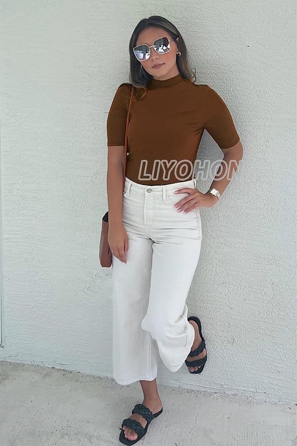LIYOHON Womens Tops Dressy Casual Mock Turtleneck Business Short Sleeve T Shirts Going Out Tops 2026