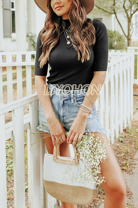 LIYOHON Womens Tops Dressy Casual Mock Turtleneck Business Short Sleeve T Shirts Going Out Tops 2026