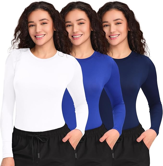 COZYFIT 3 Pack Scrub Undershirts Long Sleeve Women - Underscrub Comfort Tee