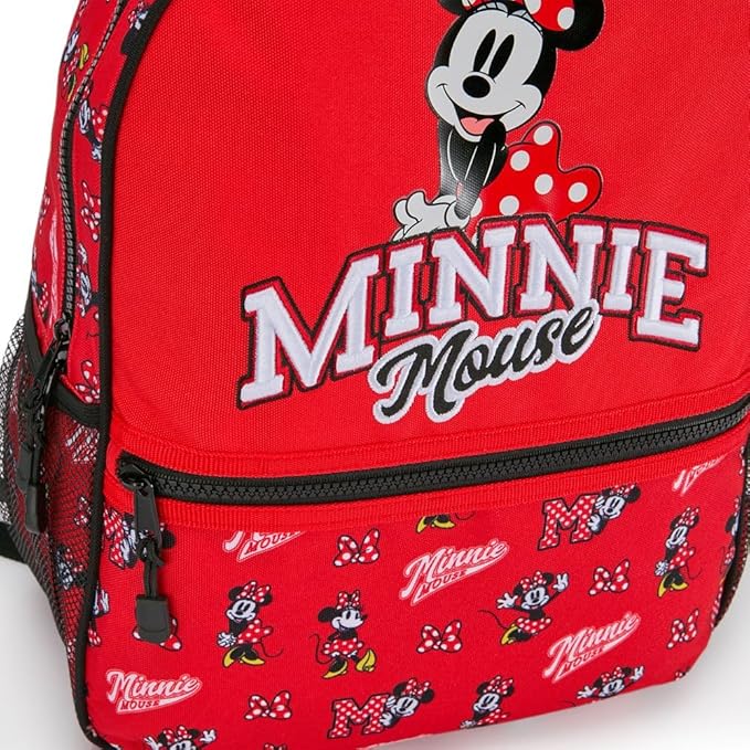 Disney Store Official Minnie Mouse Collegiate Backpack - Kids Backpack with Embroidered Accents, Adjustable Straps, Zip Compartments & Mesh Pockets, Screen Art Featuring Minnie Mouse