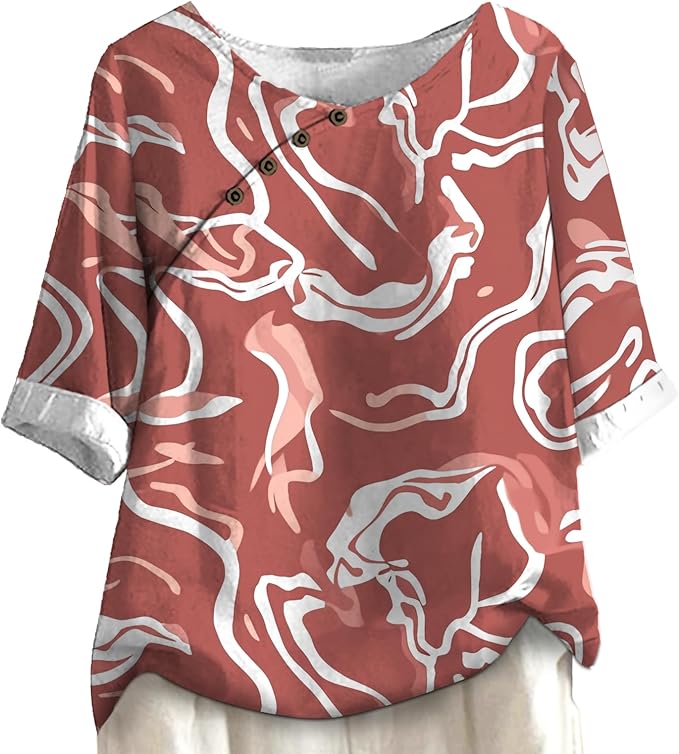 Women's Shirts Dressy Casual Asymmetric Side Button Down Design Tops Summer Loose Fit Crewneck Graphic Tees