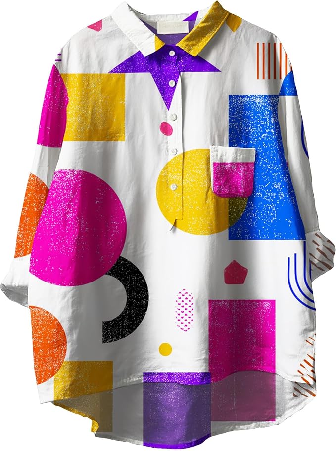 Women Funny Graphic Long Sleeve Floral Blouses Plus Size Button Shirts Casual Cute Vneck Fall Tunic Tops Trendy