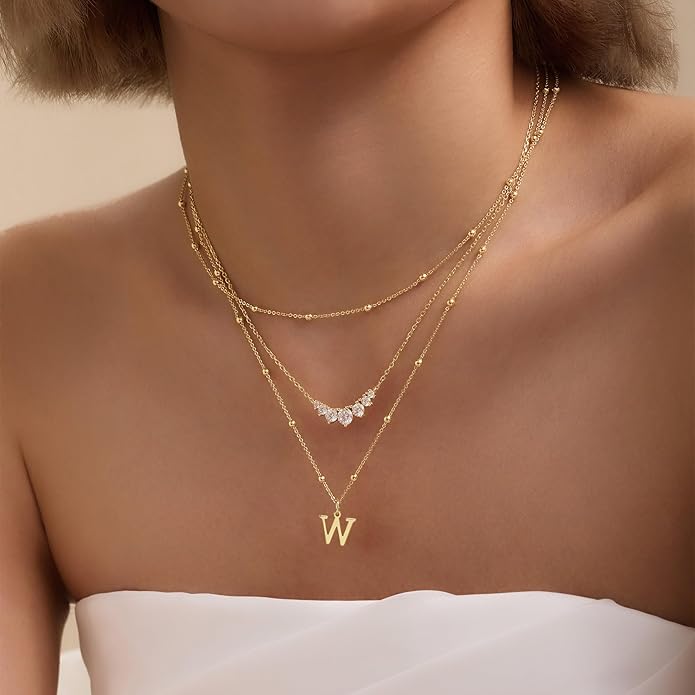 MDIEEL Initial Necklaces for Women Dainty 14k Gold Plated A-Z Letter Pendant Name Necklaces Cute Charm Choker Fashion Accessories Non Tarnish Trendy Jewelry Gift