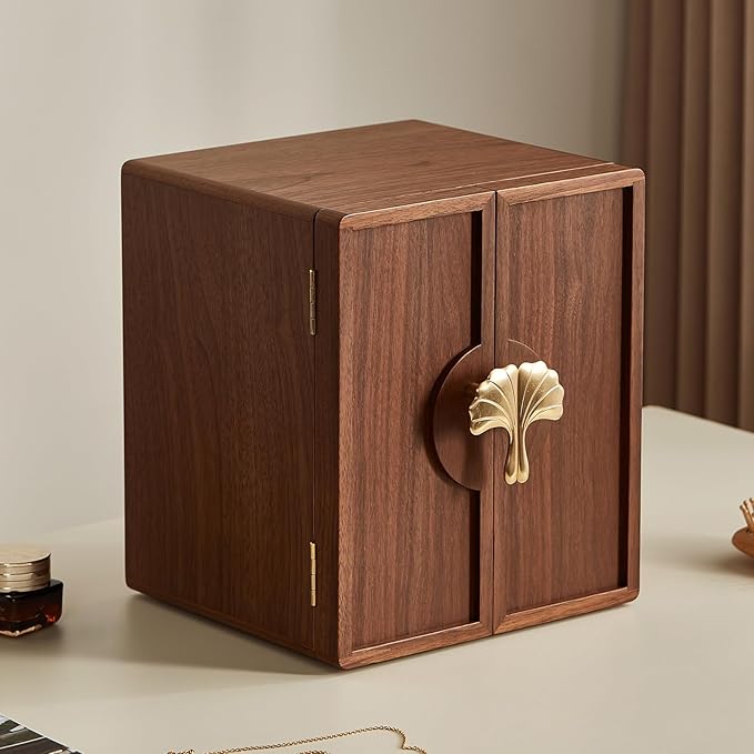 Homruilink Wooden Jewelry Box 5 Layer Black Walnut Large Jewelry Organizer with Brass Handle for Necklaces Rings Earrings Watches Storage, Valentines Day Gifts for Her(7.9x8.7x10.0inches)