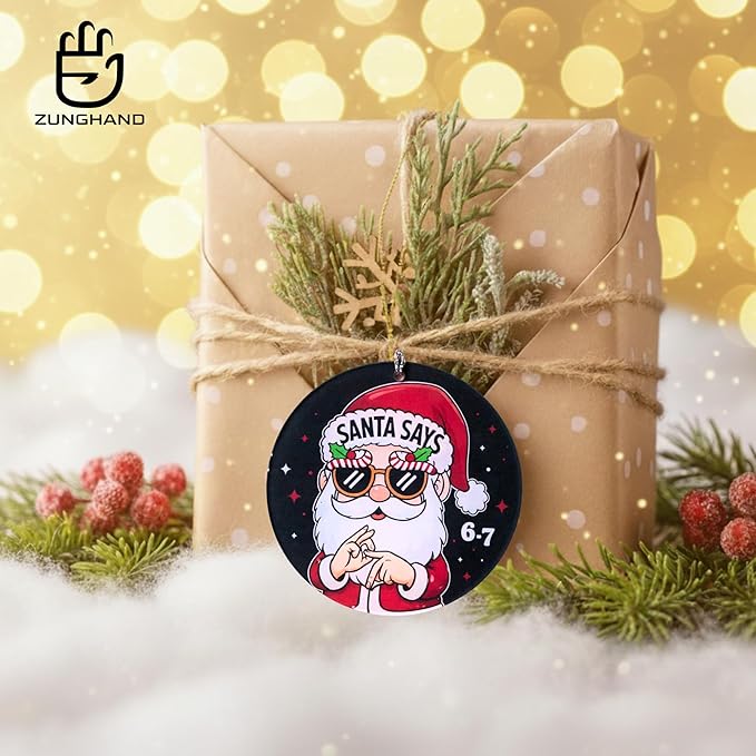 67 Funny Christmas Ornament – 67 Meme Black Santa Says Six Seven Acrylic Ornament, Teen Slang Meme Xmas Tree Decor, Viral for Gen Z Teen Boys Girls