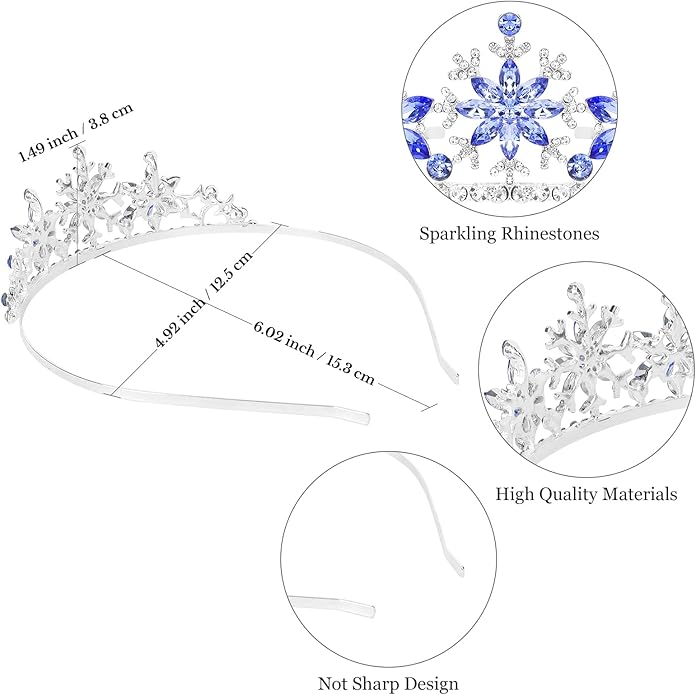 Frozen Elsa Tiaras for Girls Snowflakes Princess Crowns for Girls Sapphire Crystal Tiara and Crown for Women Birthday Girl Crown for Birthday Wedding Pageant Prom Halloween Costume Party