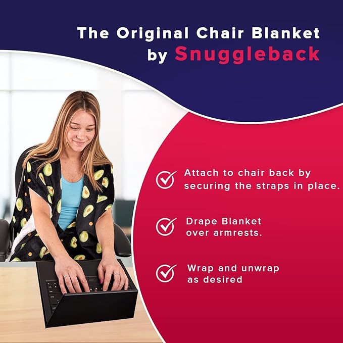 The Original Office Chair Blanket by SnuggleBack; Cozy Comfy Office Desk Chair Wrap Attaches for Convenient Heat and Hands-Free. Stay Warm In The Winter or Summer. Faux Fur (Blue Pattern Fleece)