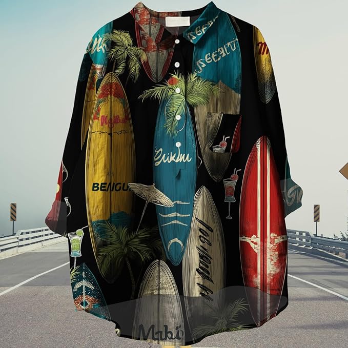 Womens Boho Tops 3/4 Long Sleeve Floral Blouses Hawaii Beach Button Down Shirts V Neck Pullover Casual Tunics