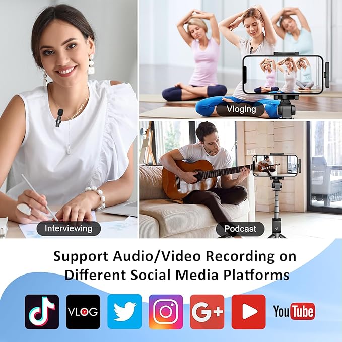 MAYBESTA Wireless Mini Microphone for iPhone Android Phone: Lavalier Lapel Recording Mic for Tiktok YouTube Podcast Interview(Dark Black)