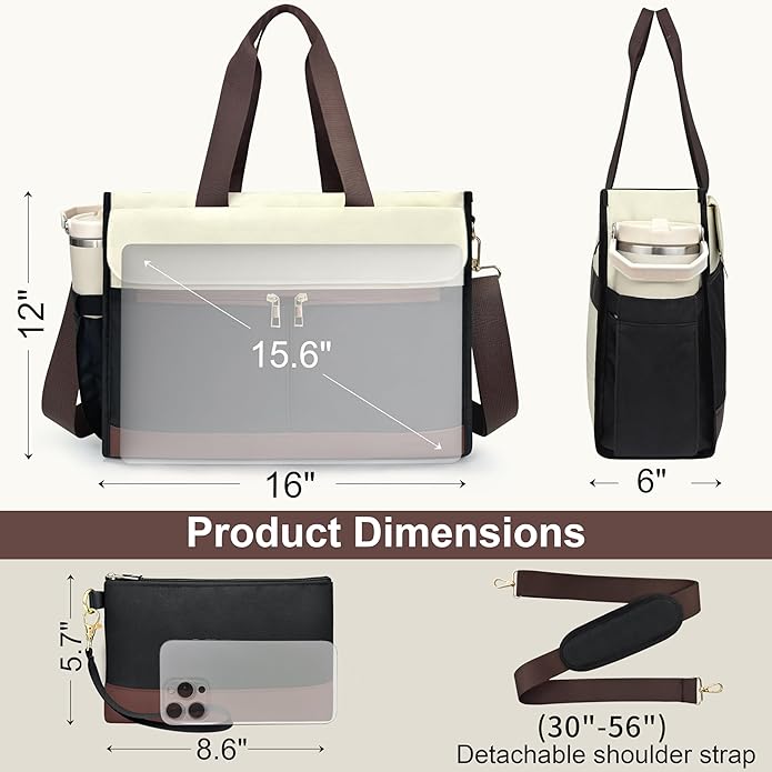 Laptop Bag for Women - 15.6 Inch Tote Work Bag with Compartments Nurse Teacher Bag Large Lightweight Office Handbag