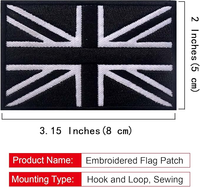 EmWoot 2PCS UK United Kingdom Flag Patch Embroidered Morale Patch Military Tactical Patches Hook and Loop(Black White)