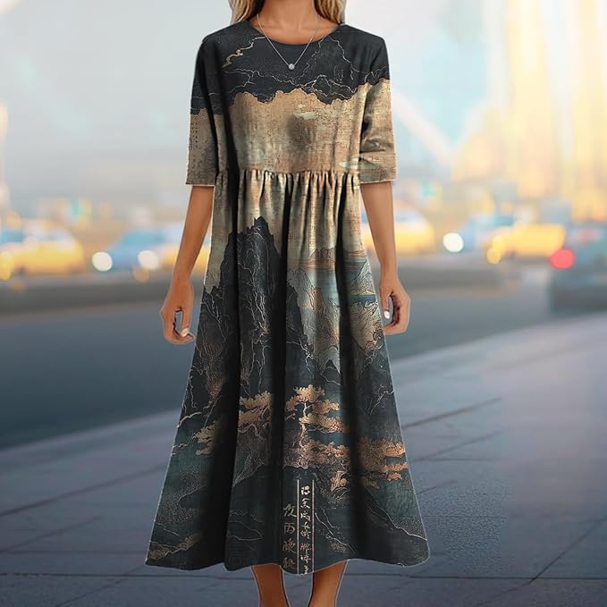 MARSVOVO Trendy Dresses for Women 2025 Classic Fairy Flowy Sundress Relaxed Fit Dress with Side Pockets