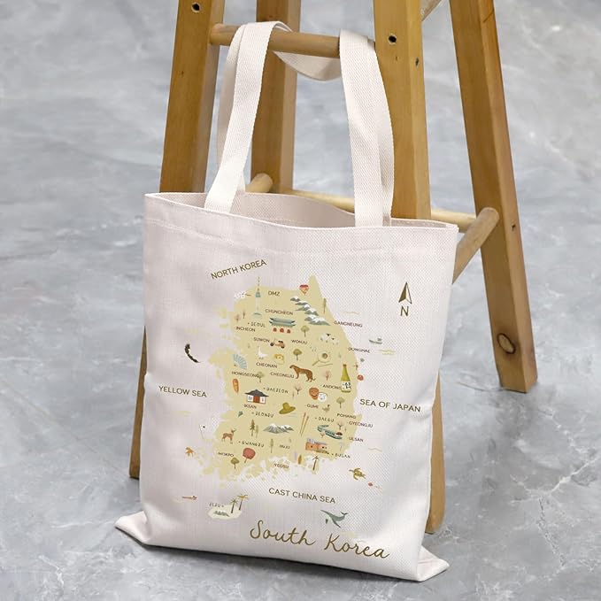 VAMSII South Korea Souvenir South Korea Travel Map Tote Bag South Korea Travel Gifts Korea Seoul Honeymoon Gift