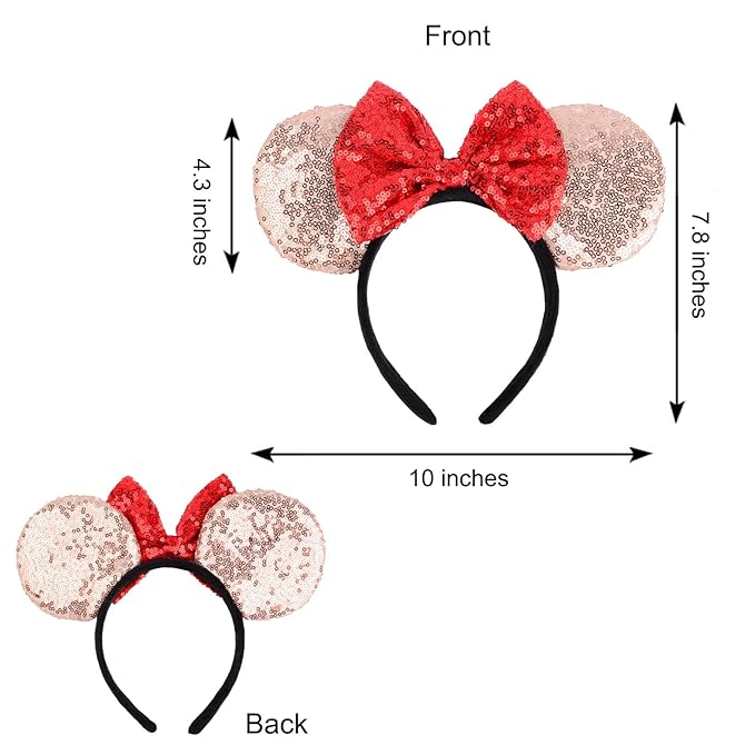 HoveBeaty Mouse Ears Headbands Shiny Sequin Bows Hairband Hair Accessories for Christmas Holloween Cosplay Parties