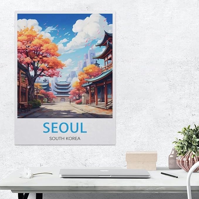 Jigsaw Puzzles 1000 Pieces，Seoul, Vintage Travel Poster, South Korea，Paper Children Games Educational Toys（50x70cm）-BE22