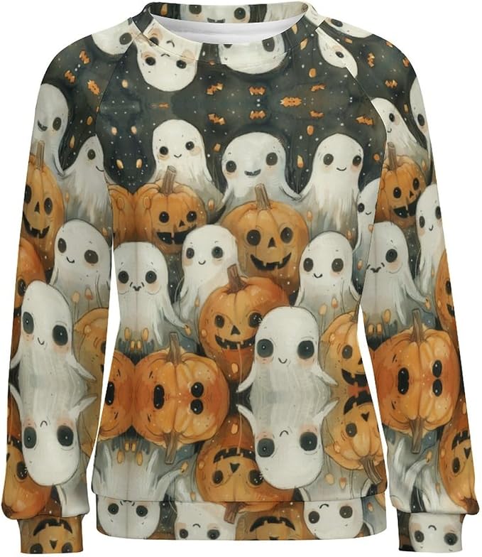 Spatofa Womens novelty funny cat printed crewneck sweatshirt casual loose long sleeve graphic pullover sweatshirts tops